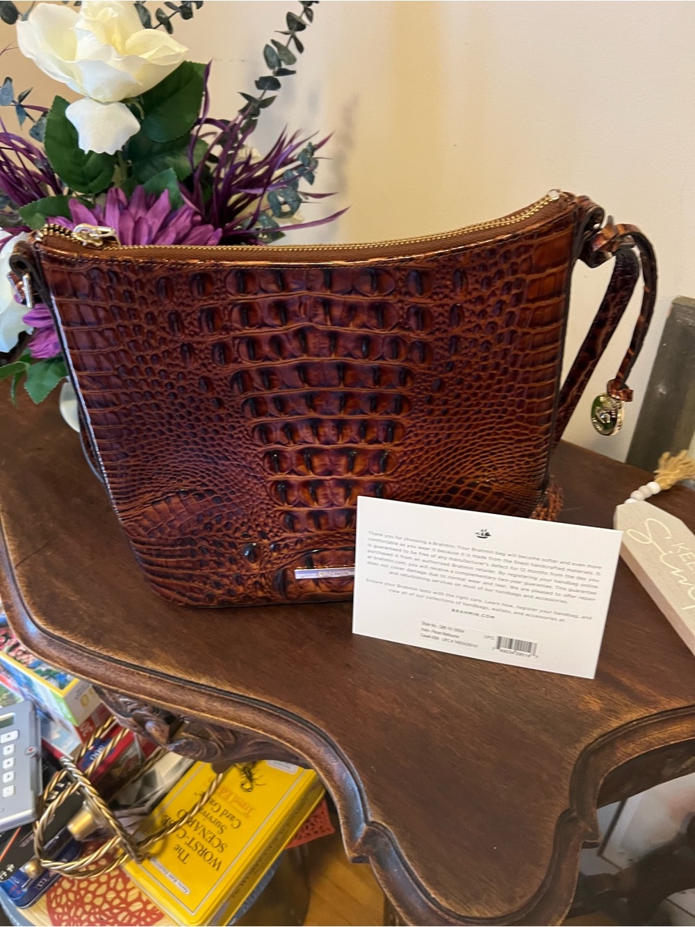 Brahmin Mason Croc-Embossed Leather Crossbody Bag - Brown